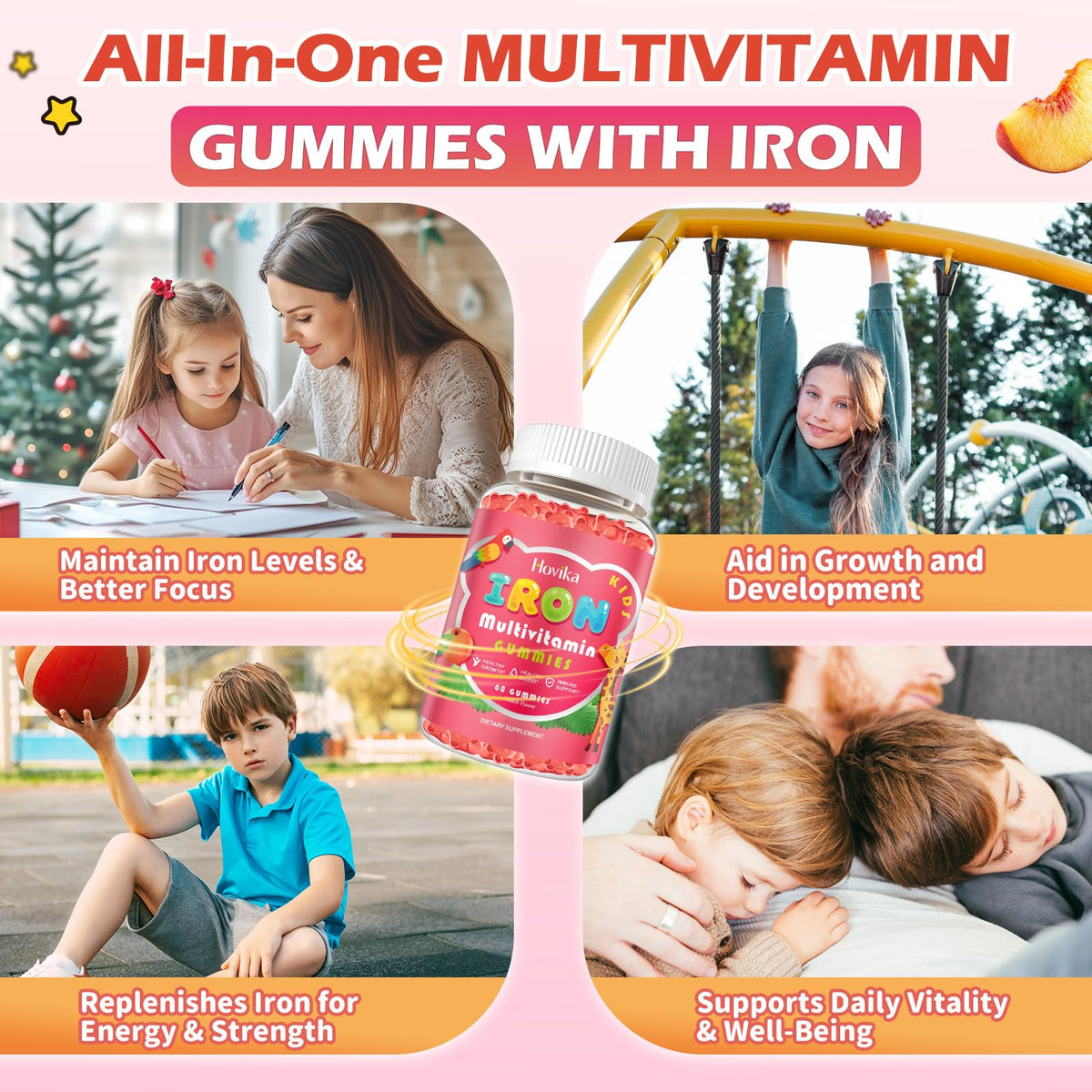 Hovika Gummies de Fer pour Enfants - gros plan sur la texture des gummies