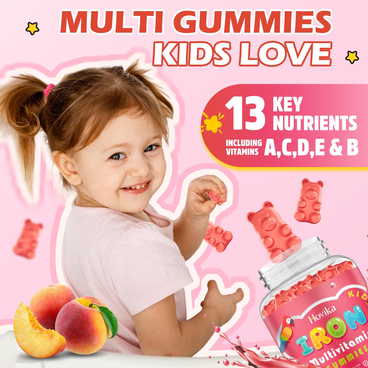 Hovika Gummies de Fer pour Enfants - gummies individuelles en forme de fruit