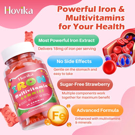 Hovika Gummies de Fer pour Enfants - gummies sur une assiette avec des fruits