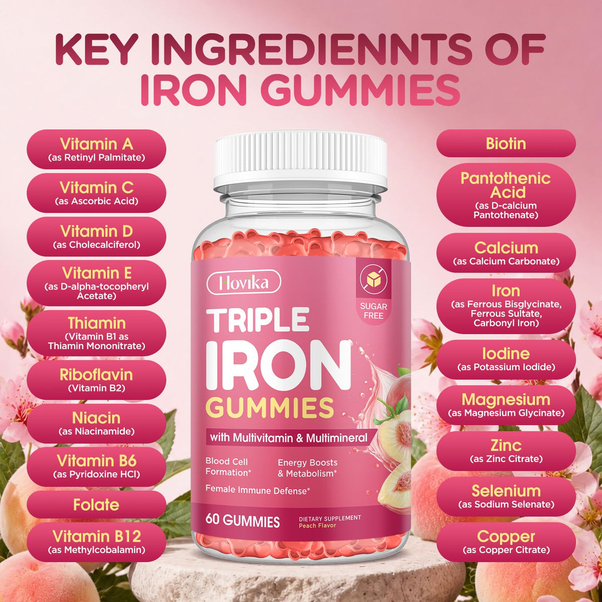 Hovika Gummies de Fer pour Femmes étiquette nutritionnelle