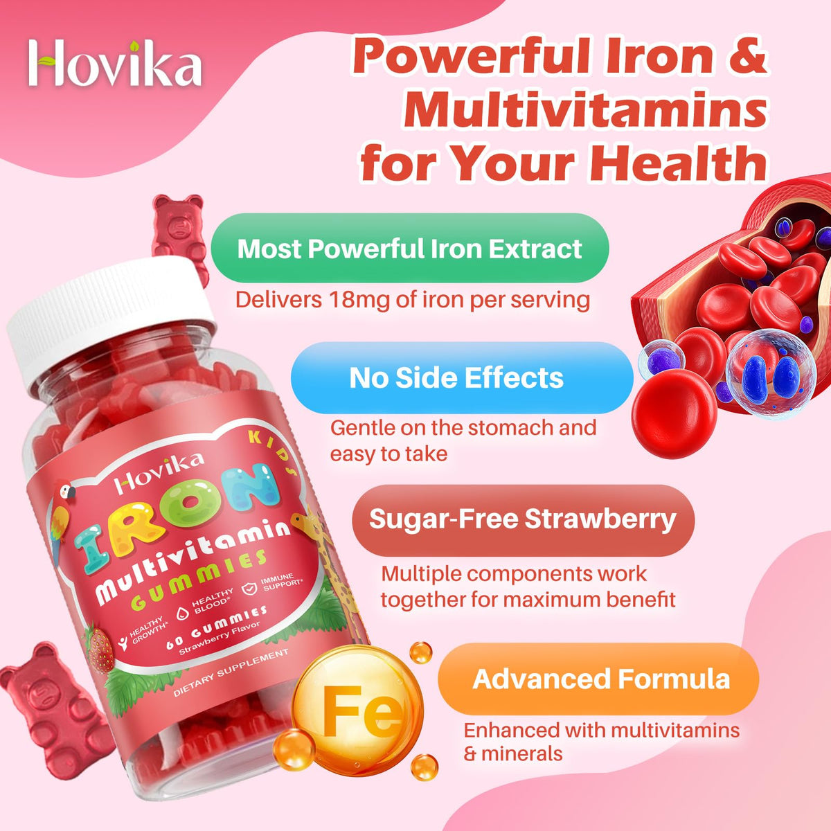 Hovika Gummies de Fer, vue de l'arrière du pot