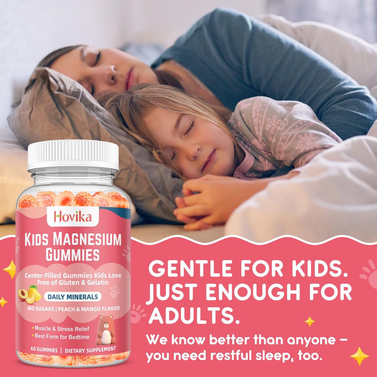 Hovika Gummies de Magnésium Glycinate 120ct gummies en gros plan