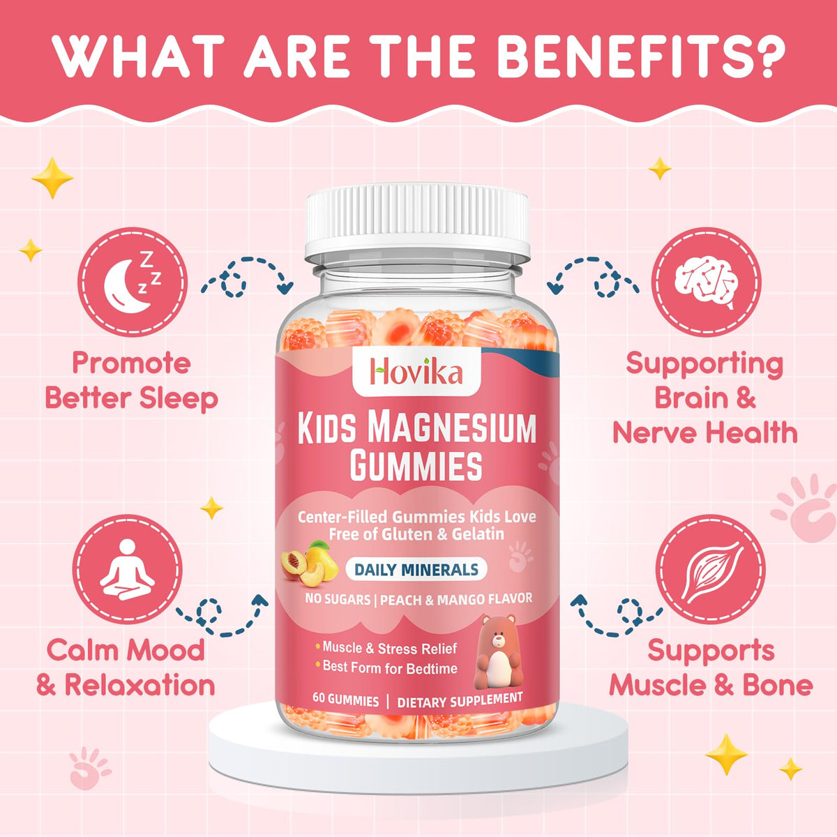 Hovika Gummies de Magnésium Glycinate 60 Comp. en boîte
