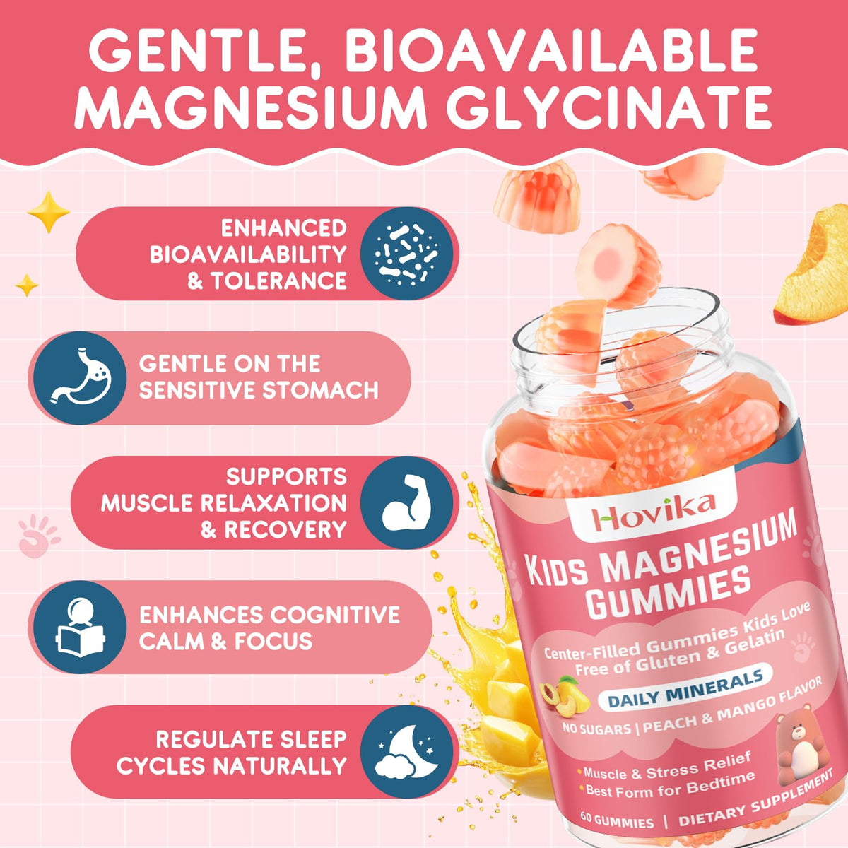 Hovika Gummies de Magnésium Glycinate 60 Comp. vue arrière