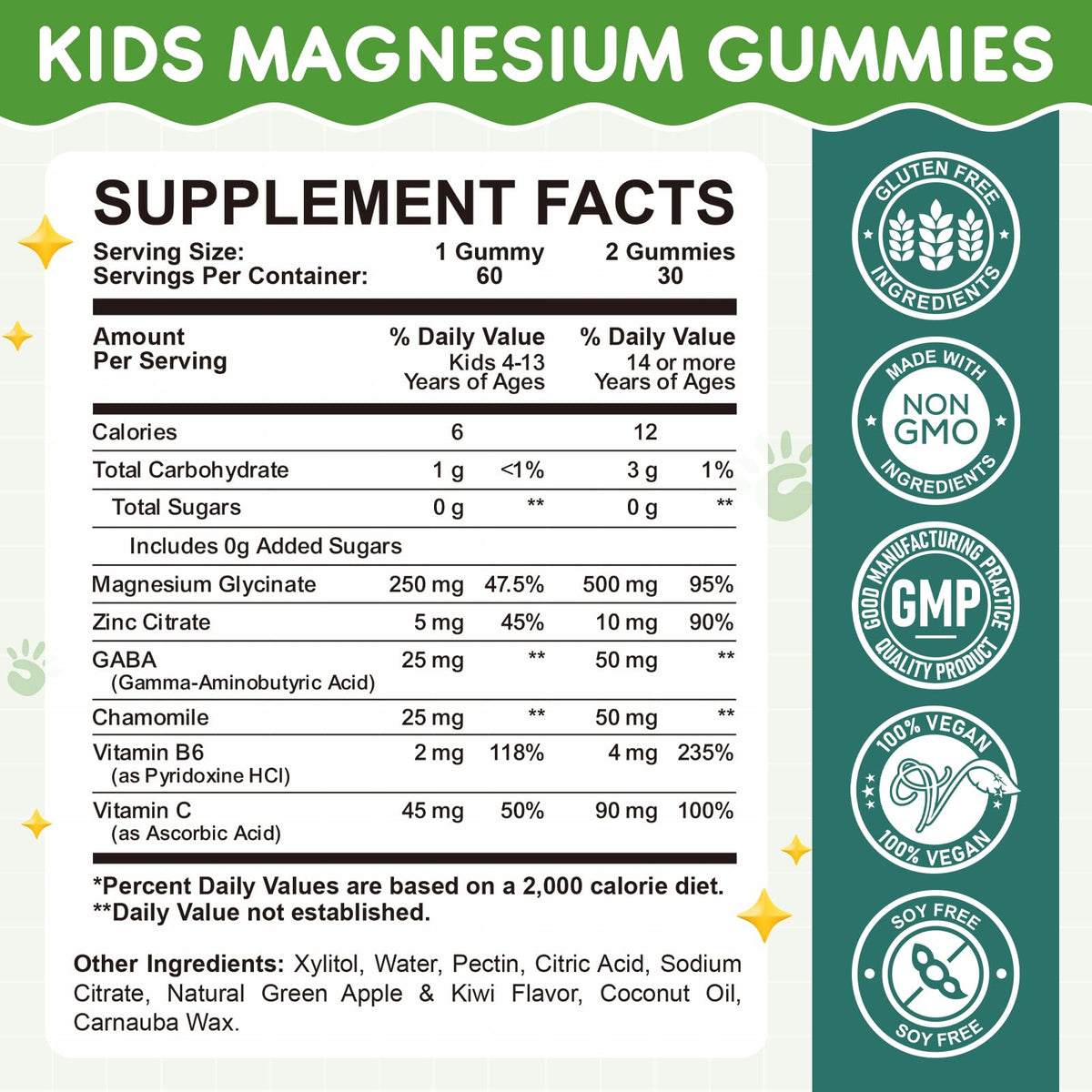 Hovika Gummies de Magnésium Glycinate pour Enfants arrière de l'emballage