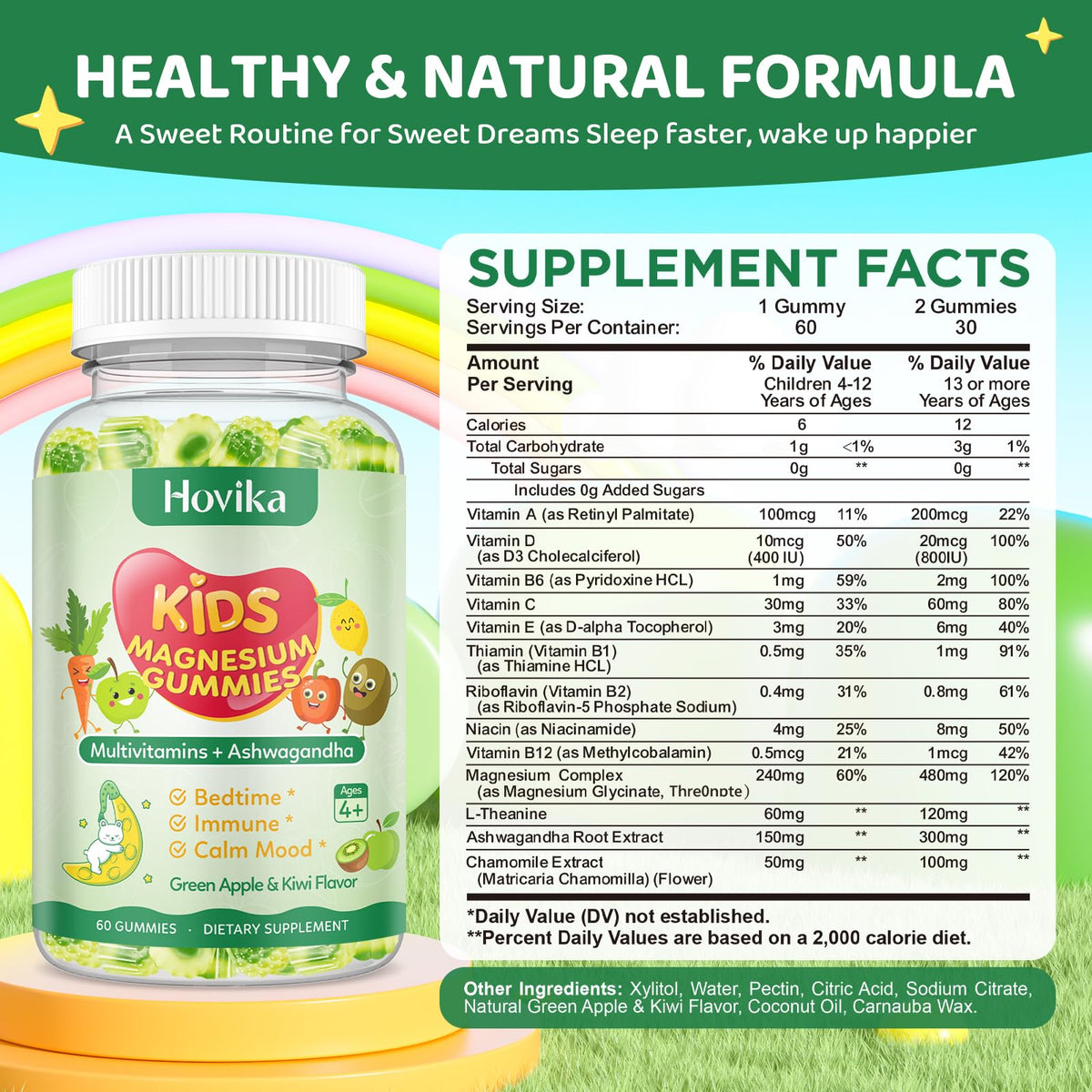 Hovika Gummies de Magnésium Glycinate pour Enfants - gummies au goût délicieux