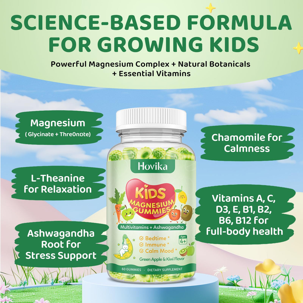 Hovika Gummies de Magnésium Glycinate pour Enfants - gummies en gros plan