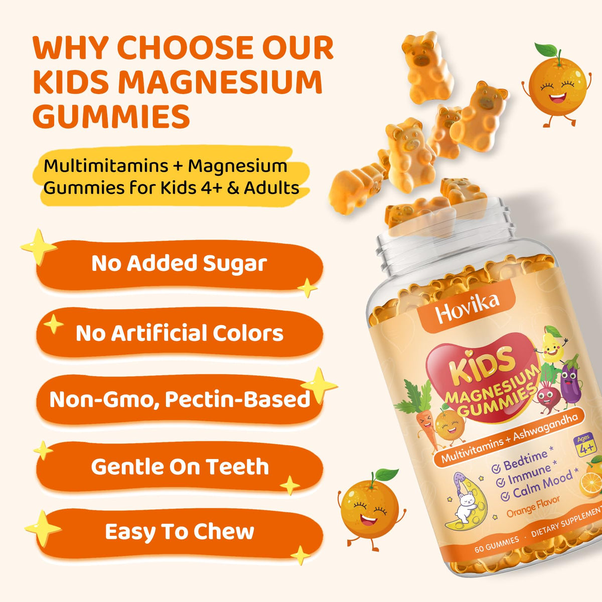 Hovika Gummies de Magnésium pour Enfants, gummies sur une cuillère