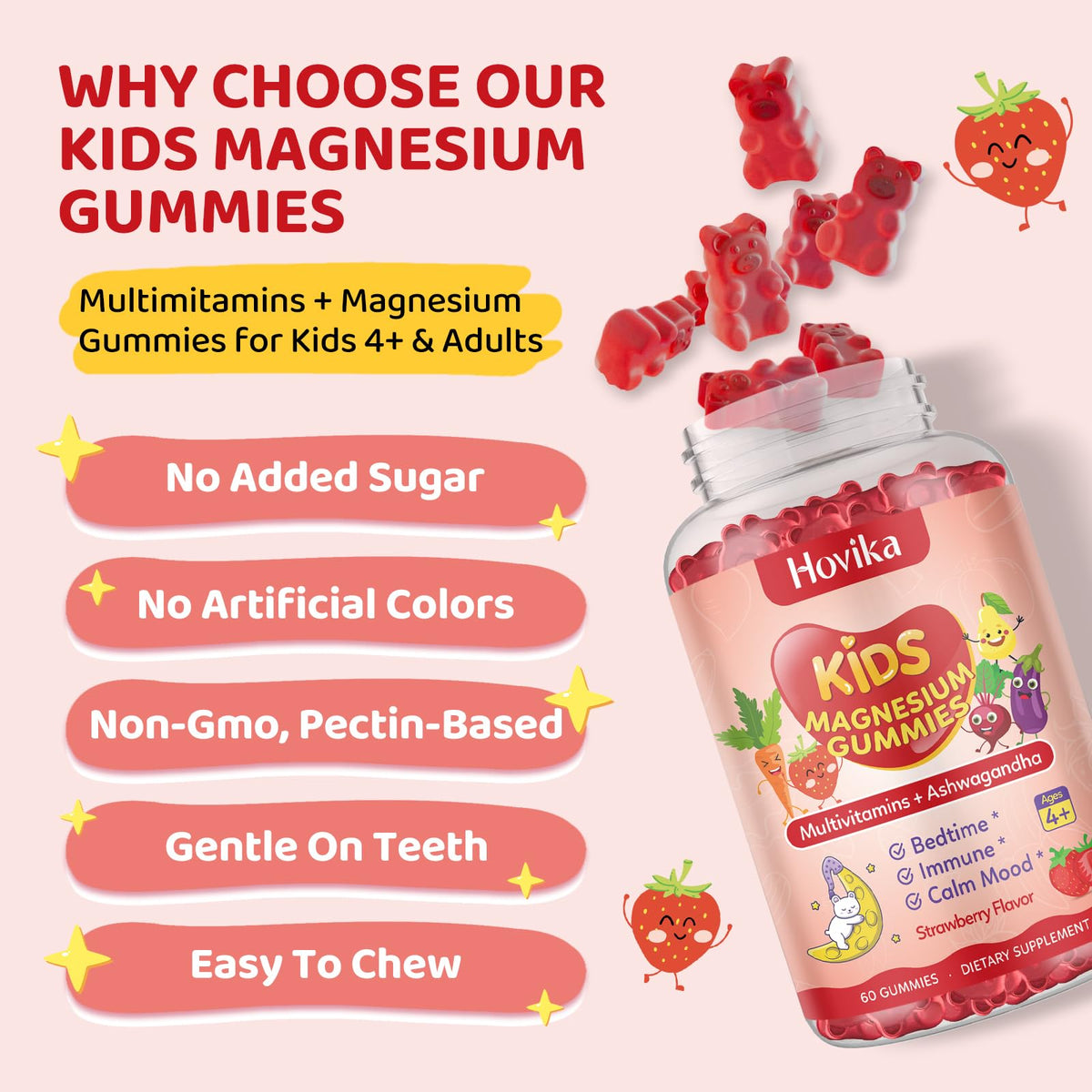Hovika Gummies de Magnésium pour Enfants - pot ouvert avec gummies