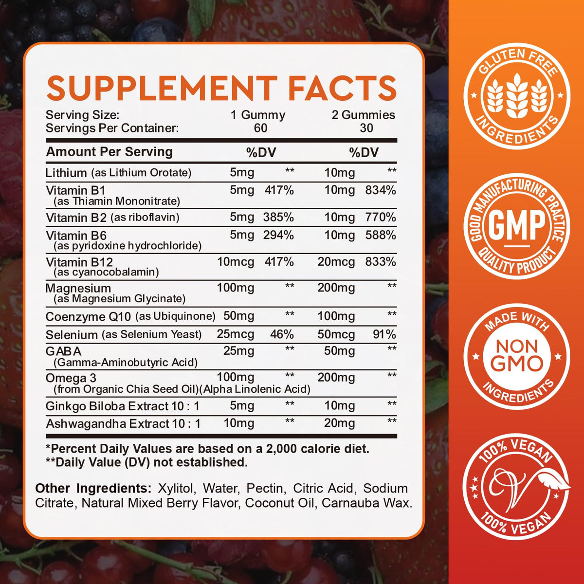 Hovika Gummies Lithium Orotate 5mg, gummies de saveur fruits rouges