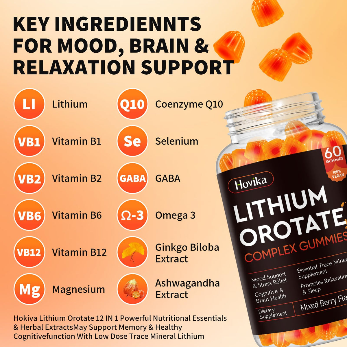 Hovika Gummies Lithium Orotate 5mg, présentation des gummies dans un bol