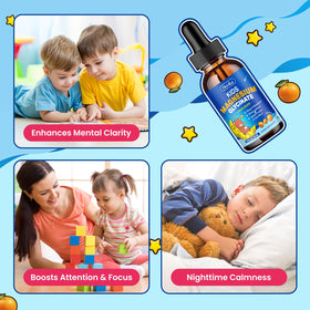 Hovika magnésium glycinate liquide, présentation du produit avec des fruits