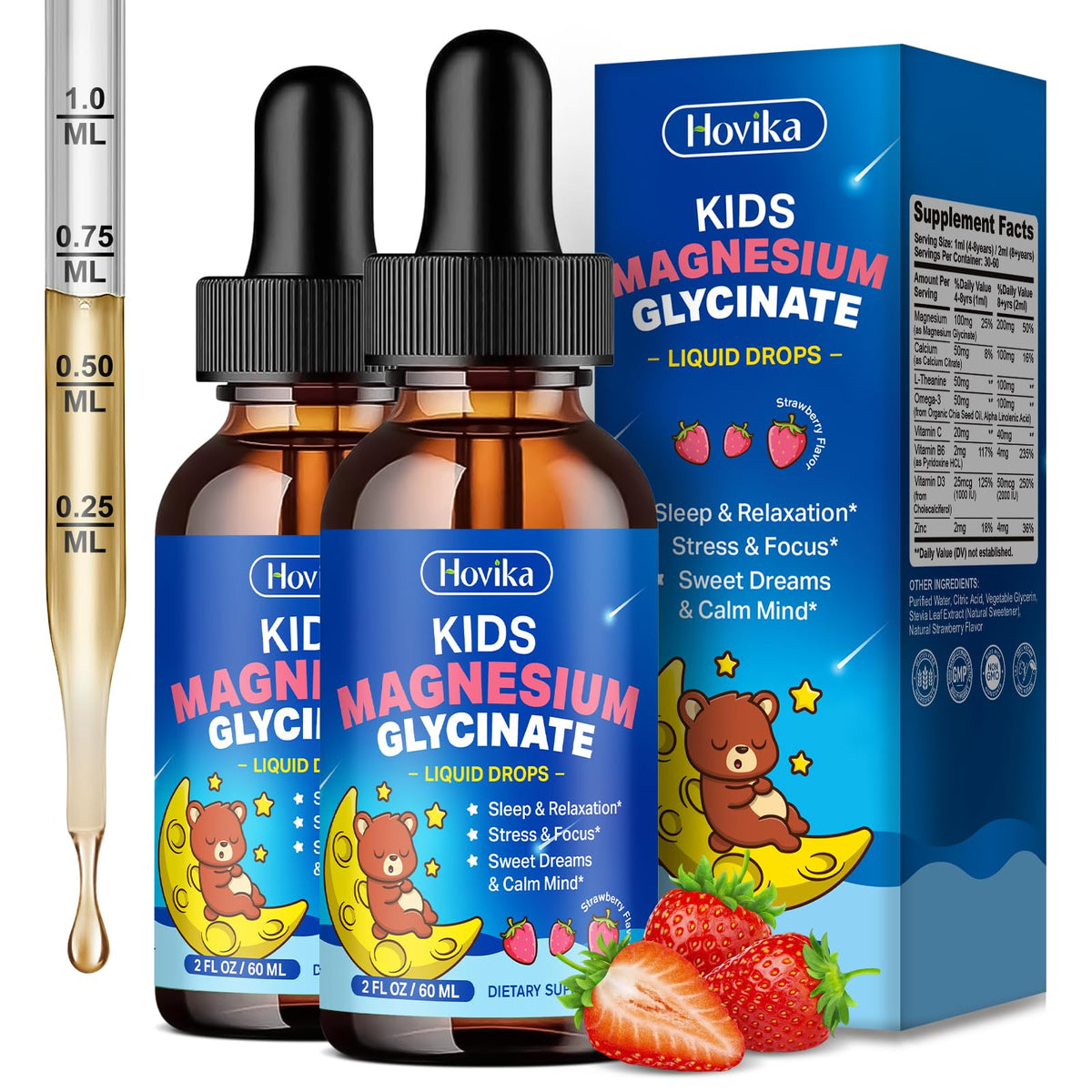 Hovika magnésium liquide flacon avant avec étiquette fraise