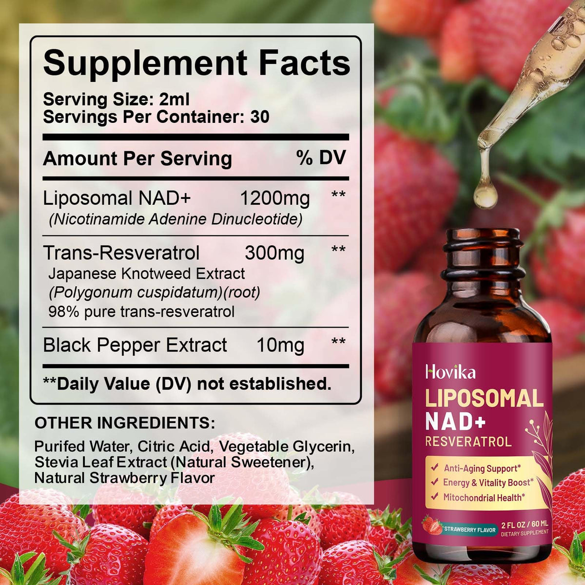 Hovika NAD+ 1200mg étiquette avec ingrédients détaillés