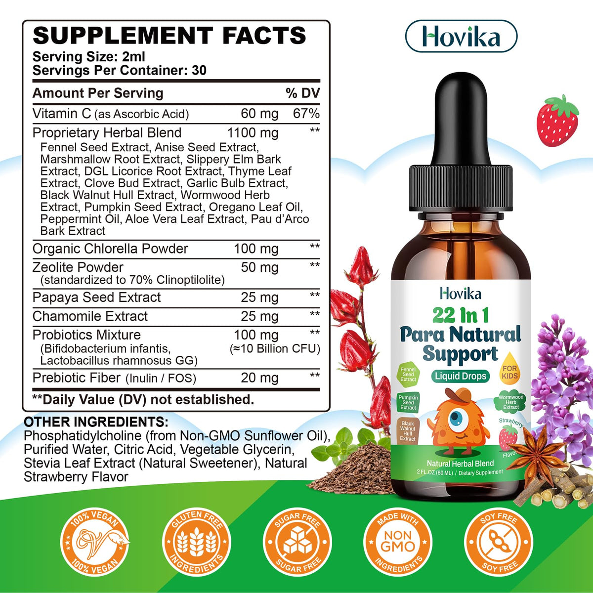 Hovika Nettoyage des Parasites 22 en 1 120 ml étiquette avec ingrédients