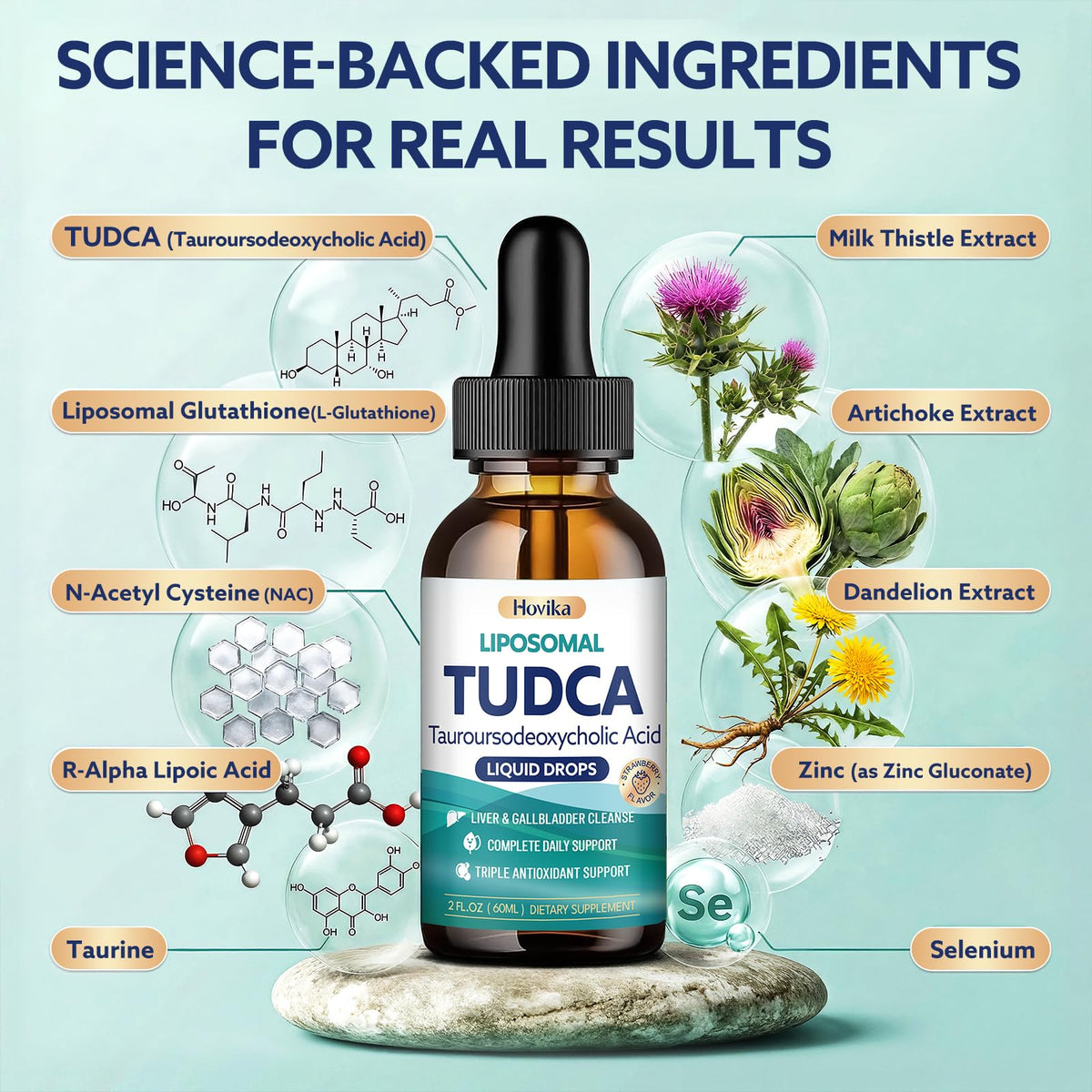 Hovika TUDCA 1200mg gouttes dans un verre d'eau