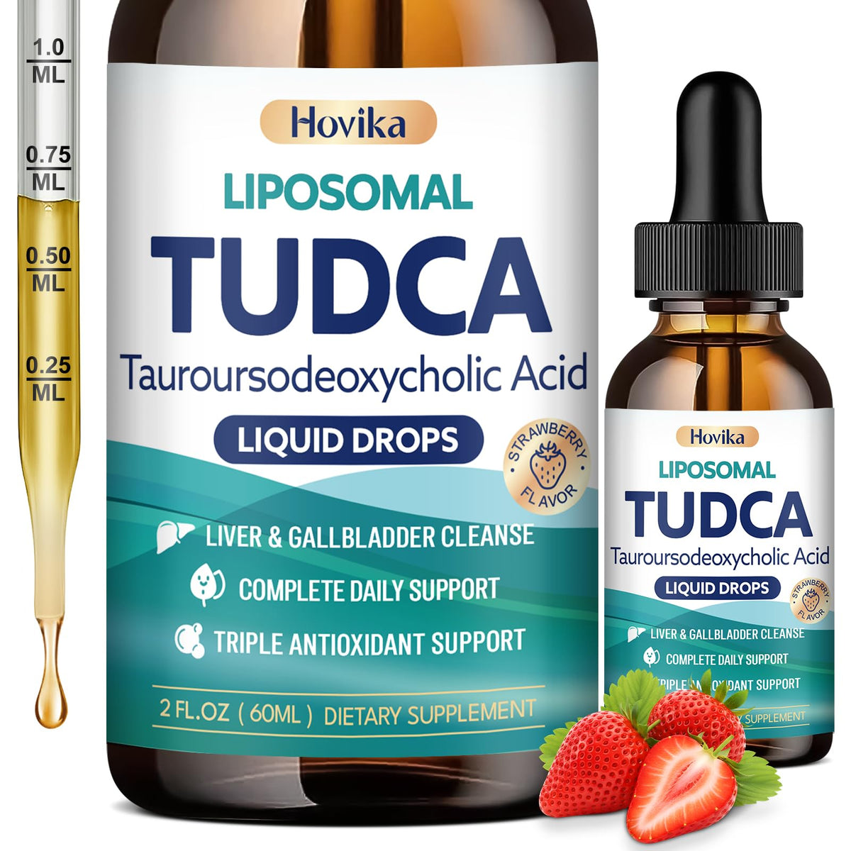 Hovika TUDCA 1200mg gouttes liquides en flacon avec étiquette