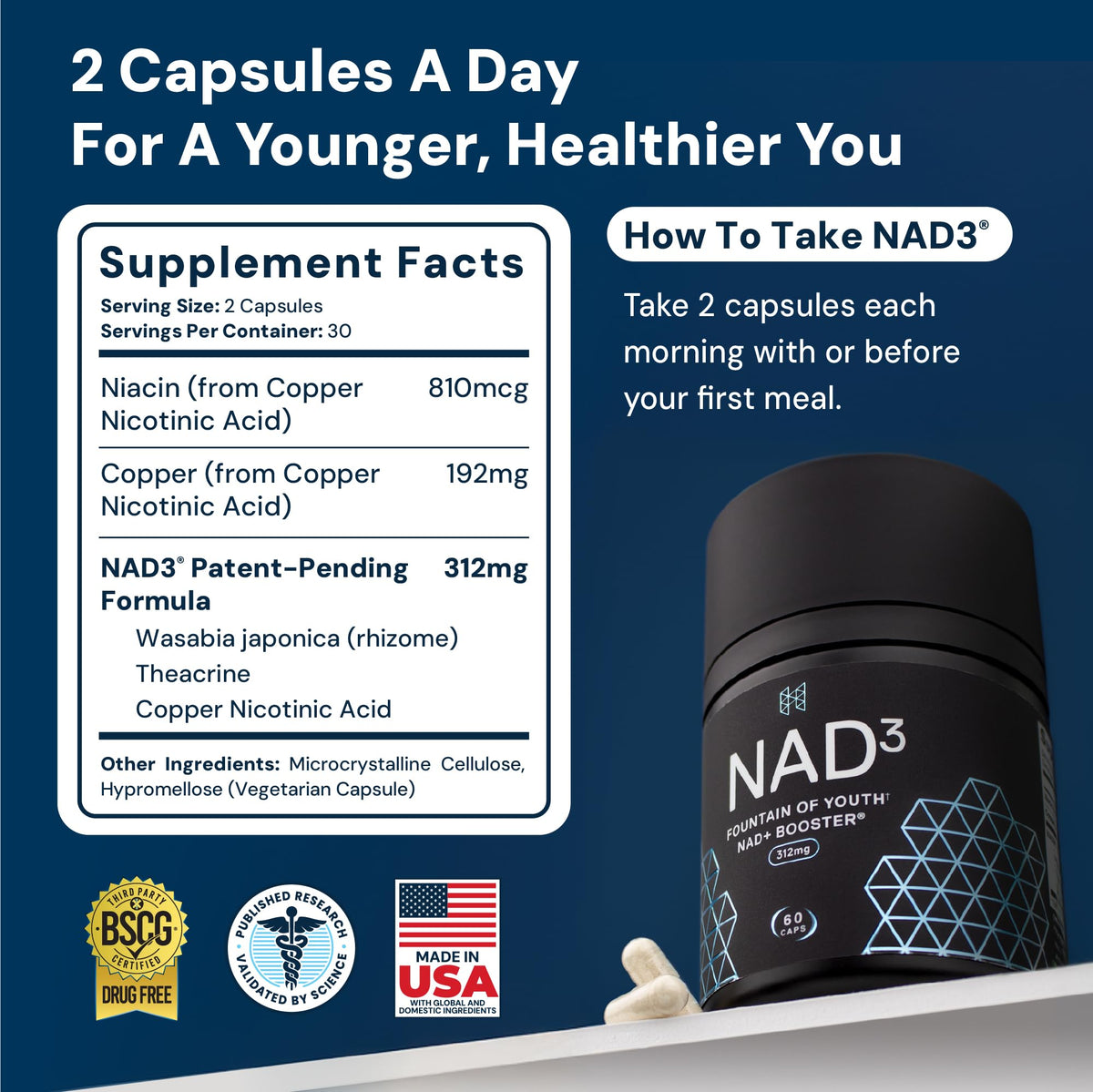 HPN NAD3 Complément Alimentaire 60 Capsules emballage