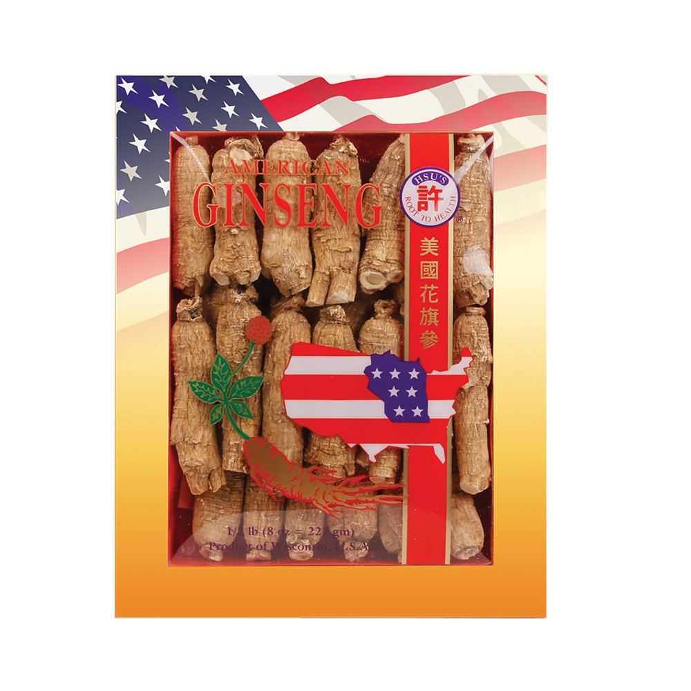 Hsu's Ginseng Américain Wisconsin racines 8 oz boîte vue avant