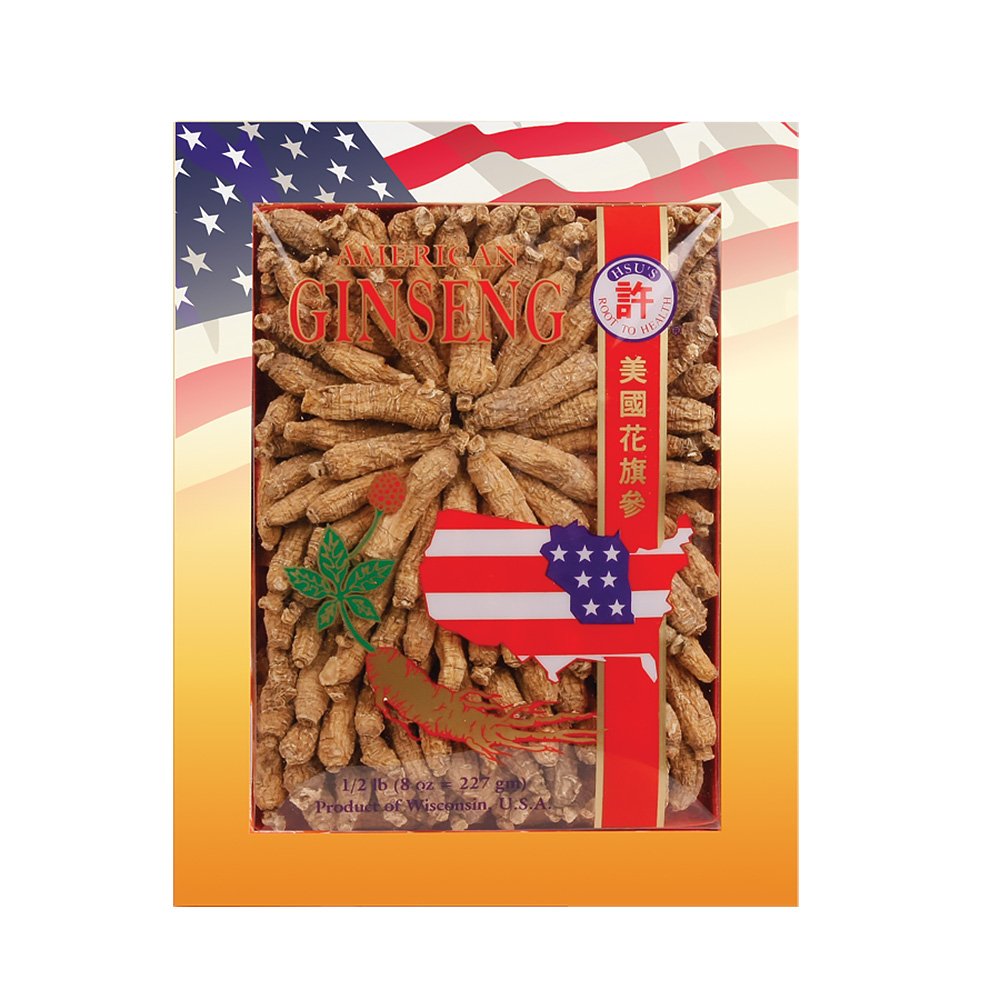 Hsu's Ginseng Wisconsin Racines 8 oz boîte vue de face