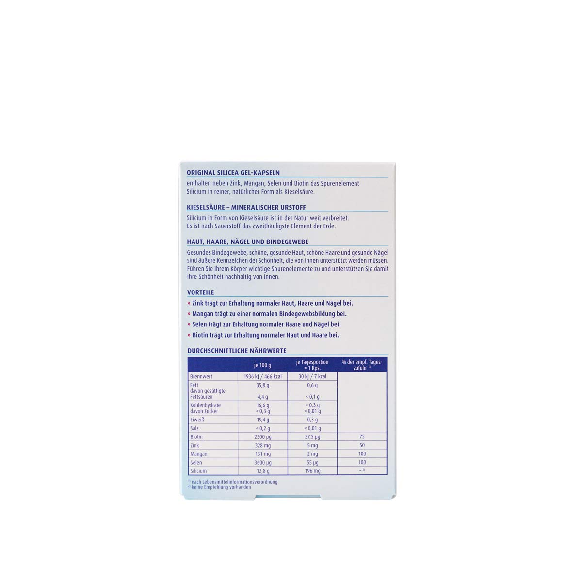 hübner Silicea Complément Alimentaire Silicium 30 Capsules boîte avec dimensions
