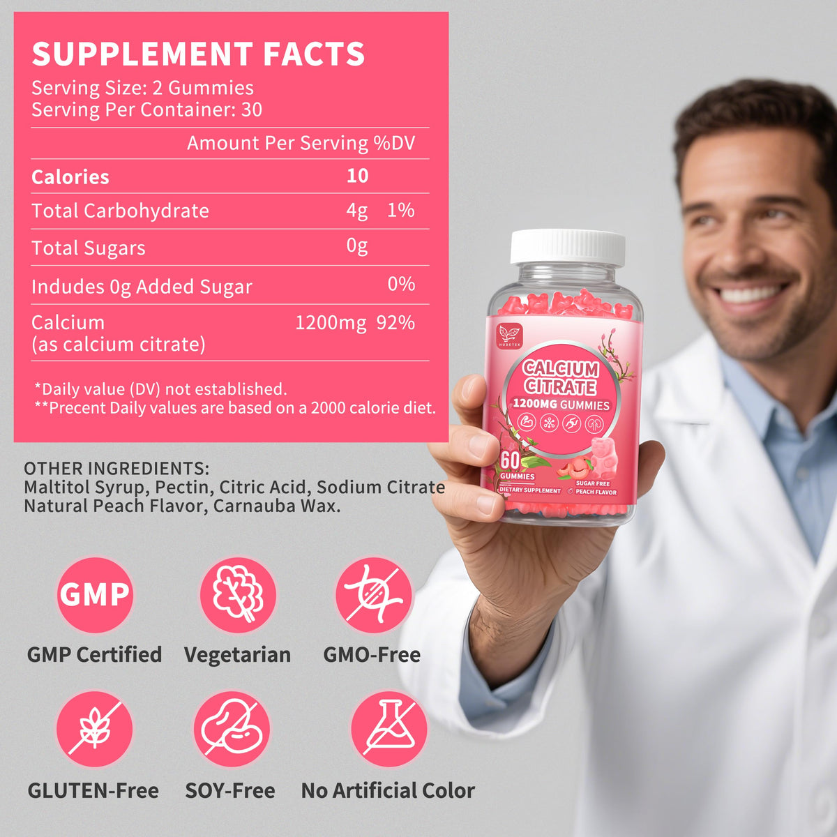 Hudetex Gummies de Calcium Citrate 1200 mg ingrédients
