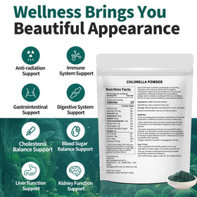 Hudetex Poudre de Chlorelle Naturelle 280g vue arrière avec informations nutritionnelles