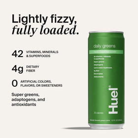 Huel Daily Greens bouteille avec étiquette détaillant les ingrédients