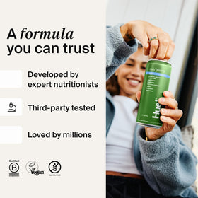 Huel Daily Greens bouteille ouverte montrant la boisson