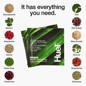 Huel Daily Greens en gros plan sur la poudre verte