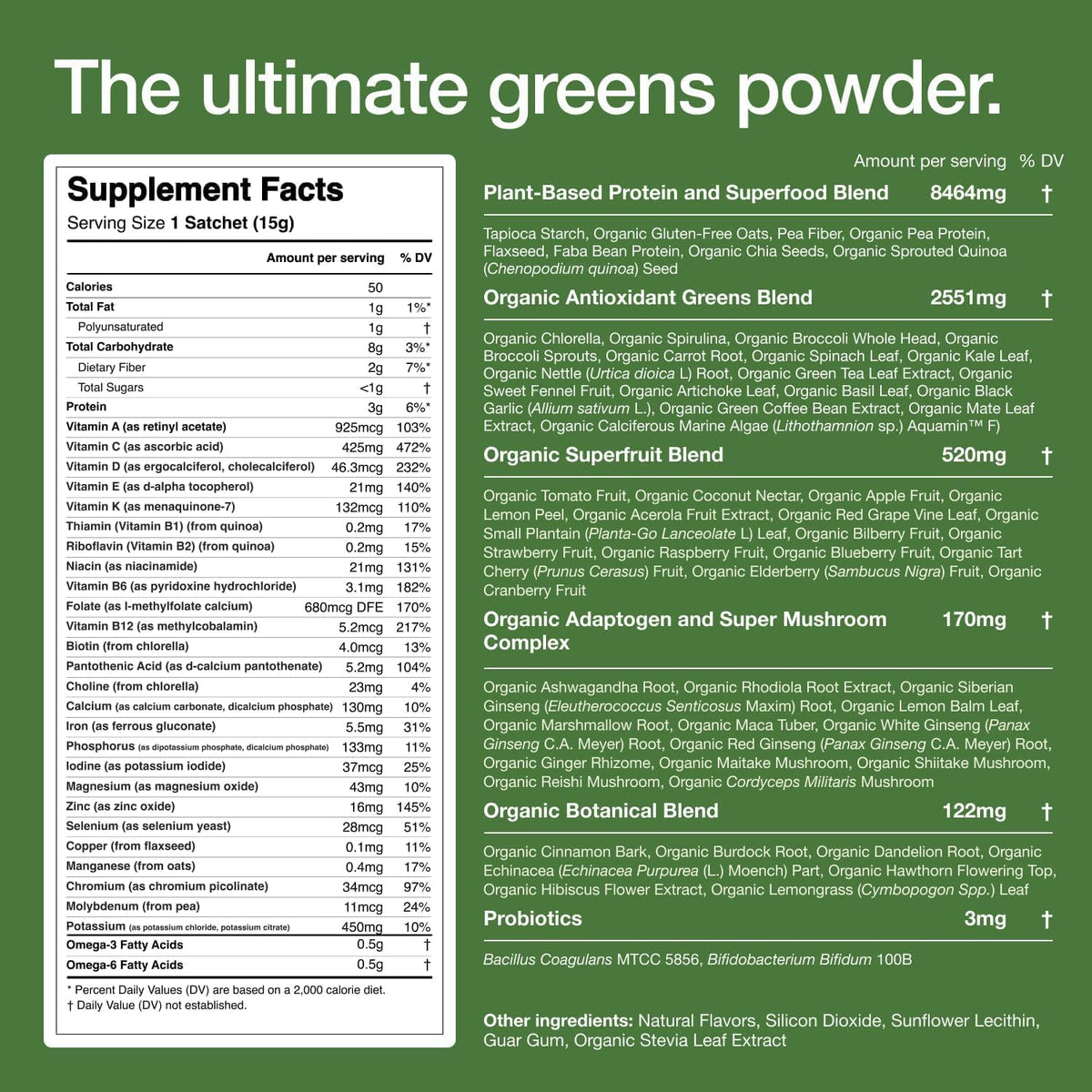 Huel Daily Greens poudre dans un verre avec de l'eau