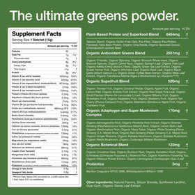 Huel Daily Greens poudre dans un verre avec de l'eau