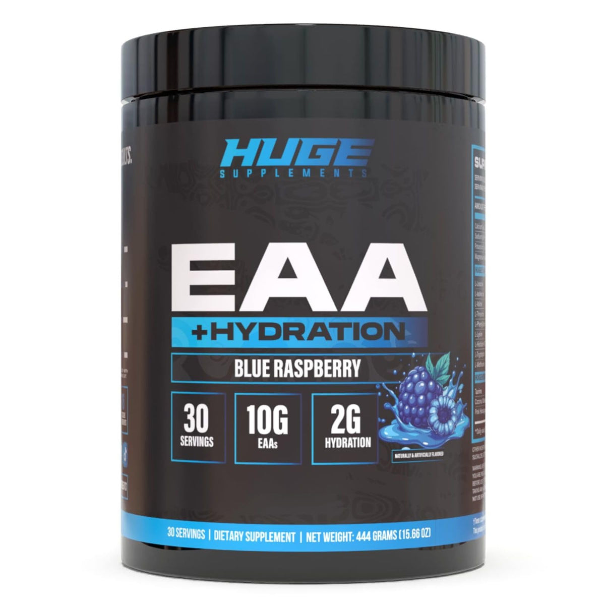 Huge Supplements EAA + Hydratation 10g Acides Aminés Essentiels Framboise Bleue - vue de face