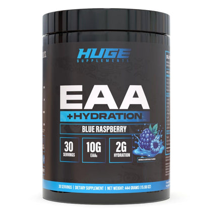 Huge Supplements EAA + Hydratation 10g Acides Aminés Essentiels Framboise Bleue - vue de face