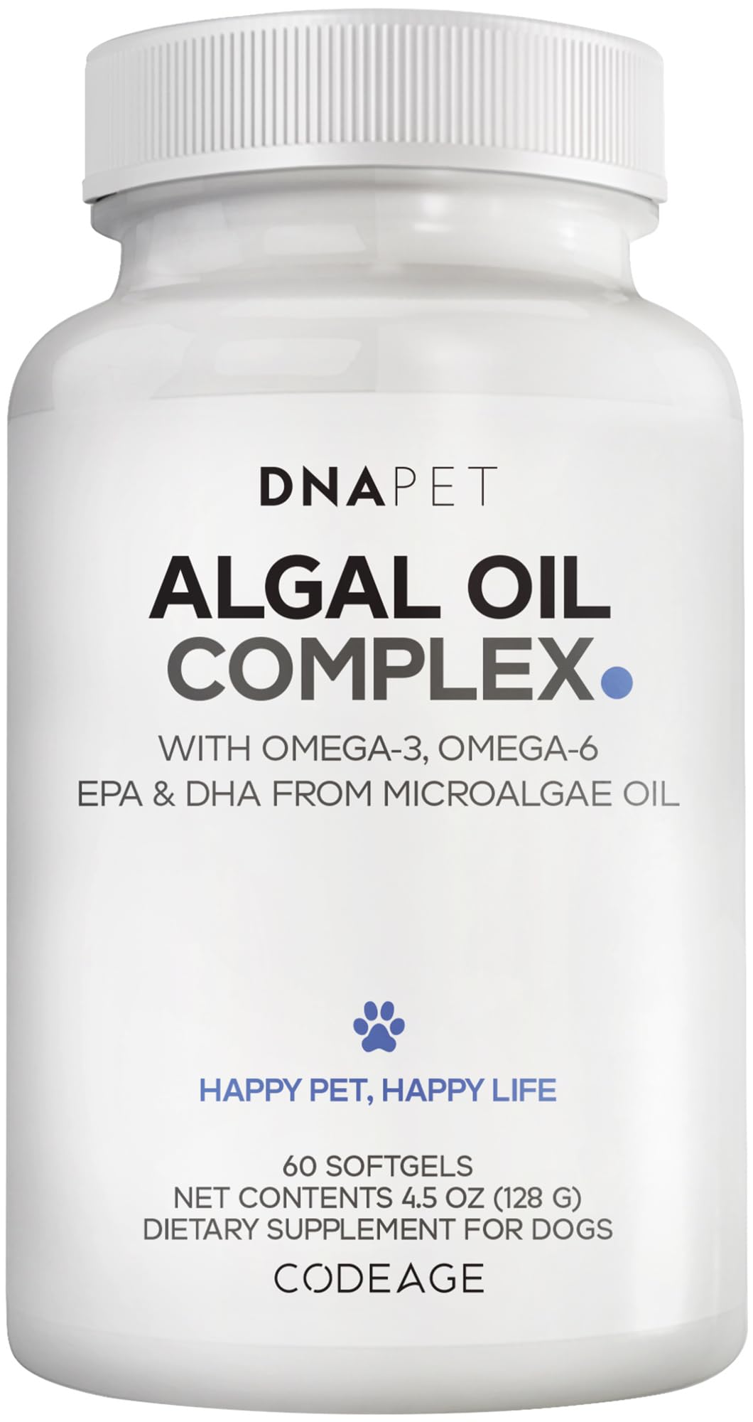 Huile d'Algue DNA PET pour Chiens, 60 capsules en bouteille