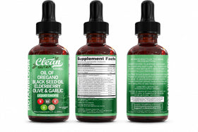 Huile d'origan Clean Nutraceuticals sur un fond naturel