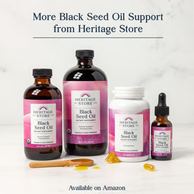 Huile de graines noires bio HERITAGE STORE avec des graines de cumin noir