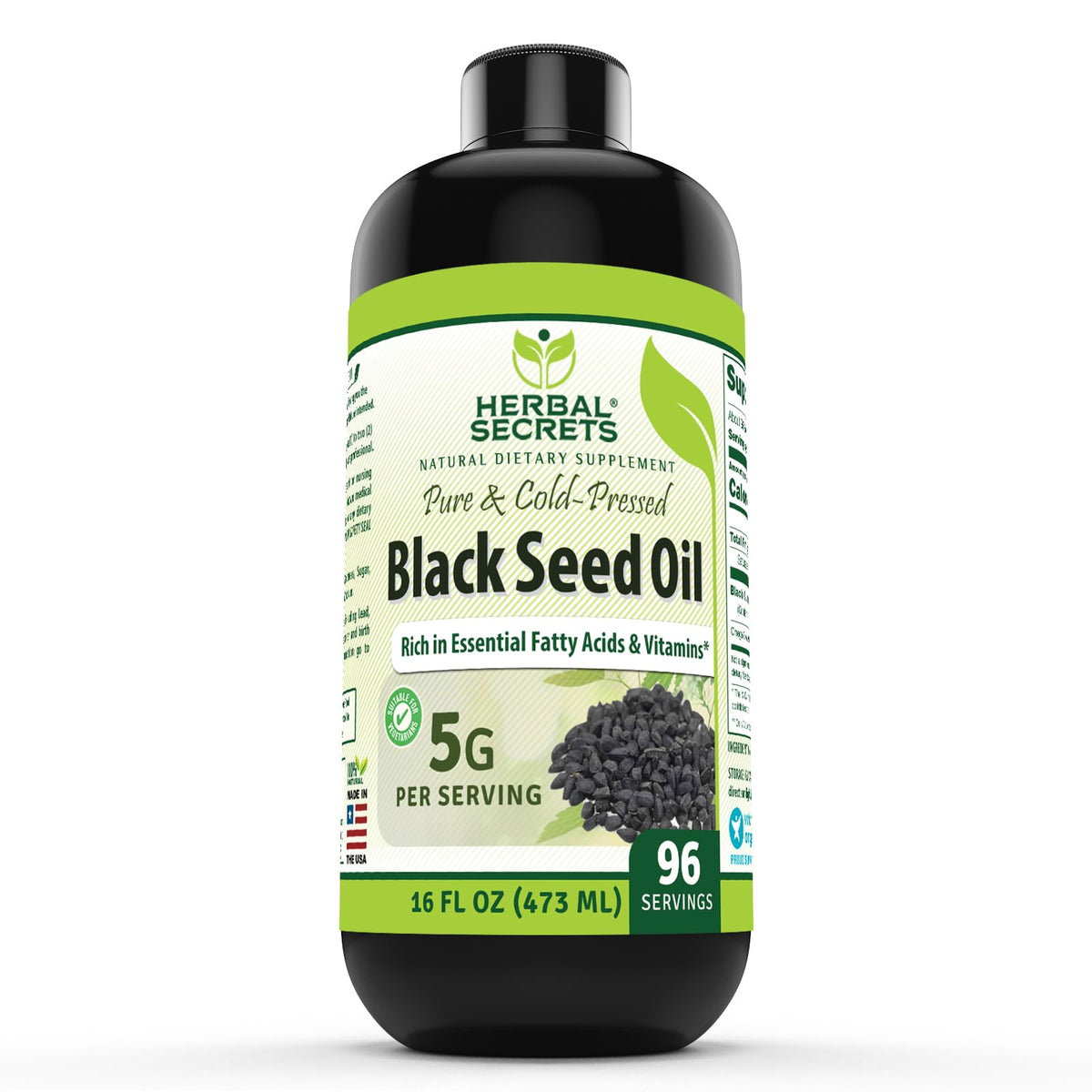 Huile de graines noires Herbal Secrets 16 Oz vue de face
