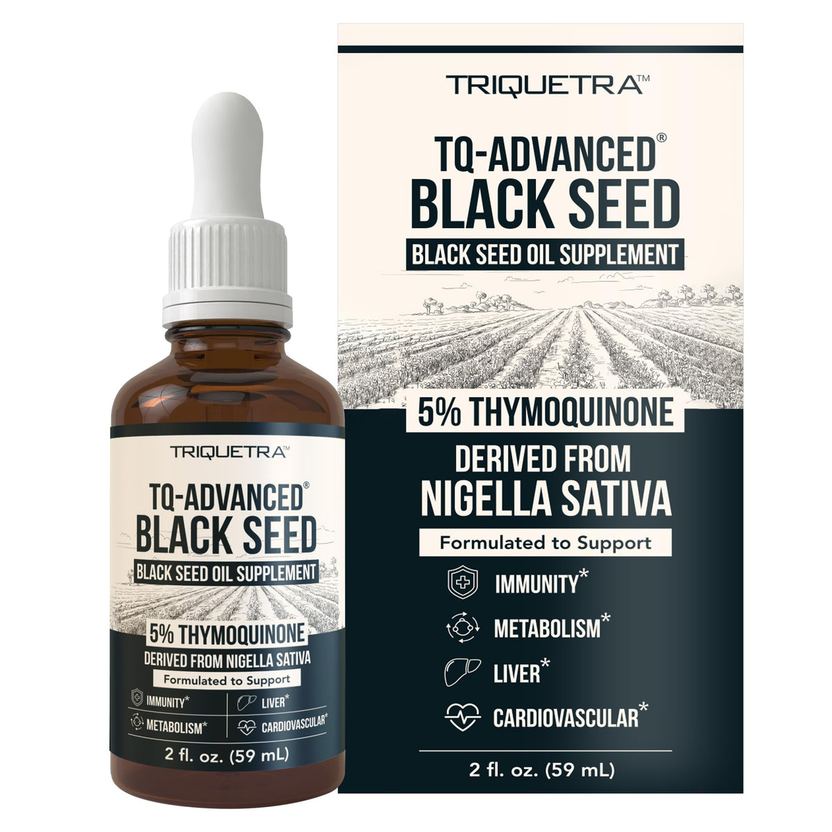 Huile de Graines Noires Triquetra Health bouteille en verre vue de face