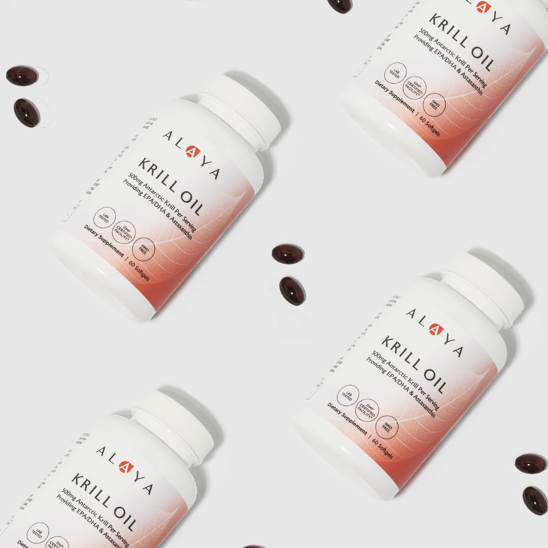 Huile de krill Alaya Naturals avec ingrédients listés
