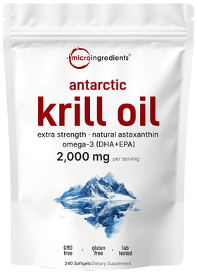 Huile de Krill Micro Ingredients 240 gélules en vue de face