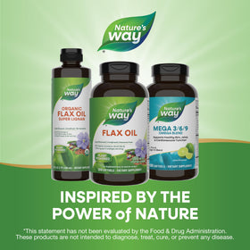 Huile de lin Nature's Way 52% ALA sur une table