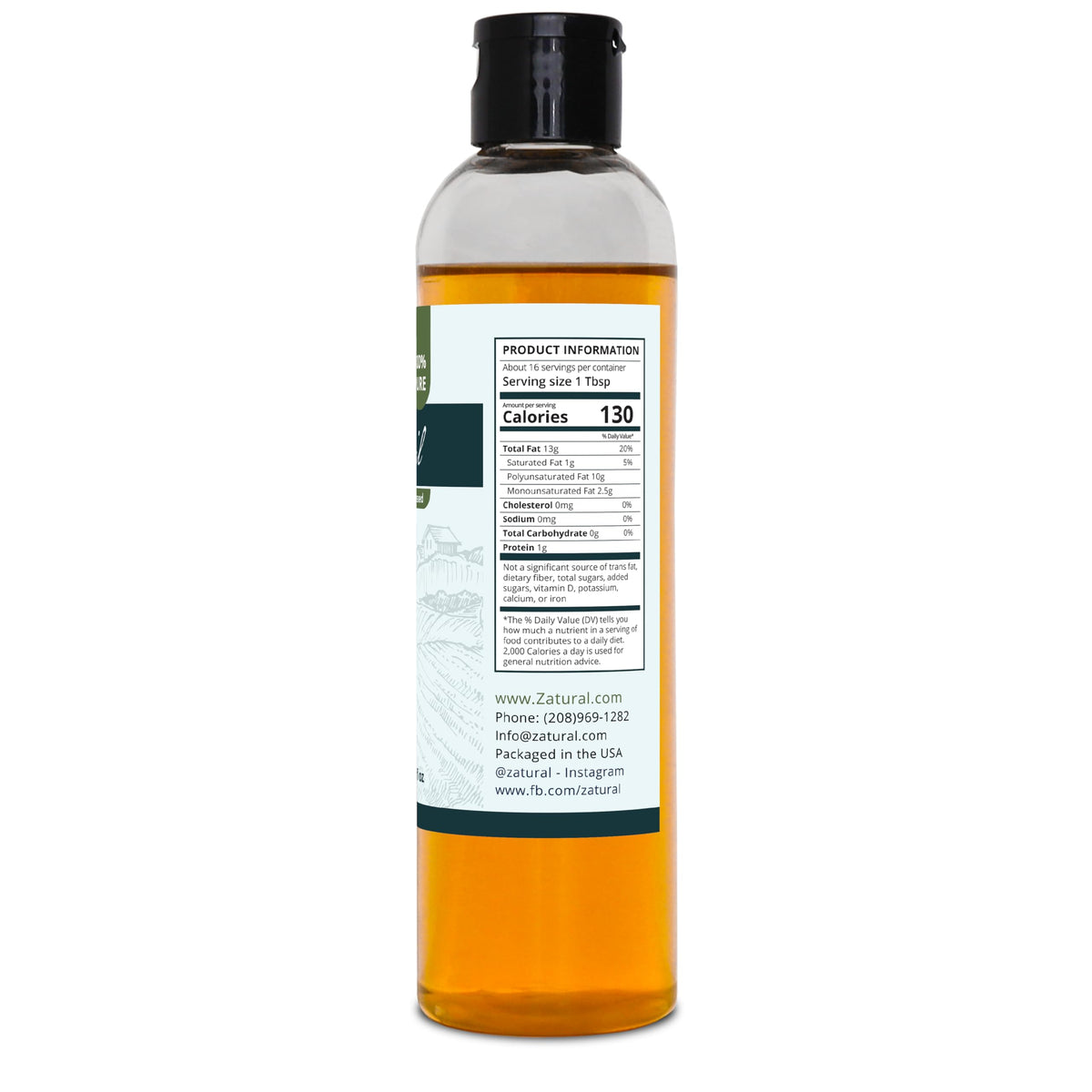 Huile de lin Zatural 240ml avec étiquette visible