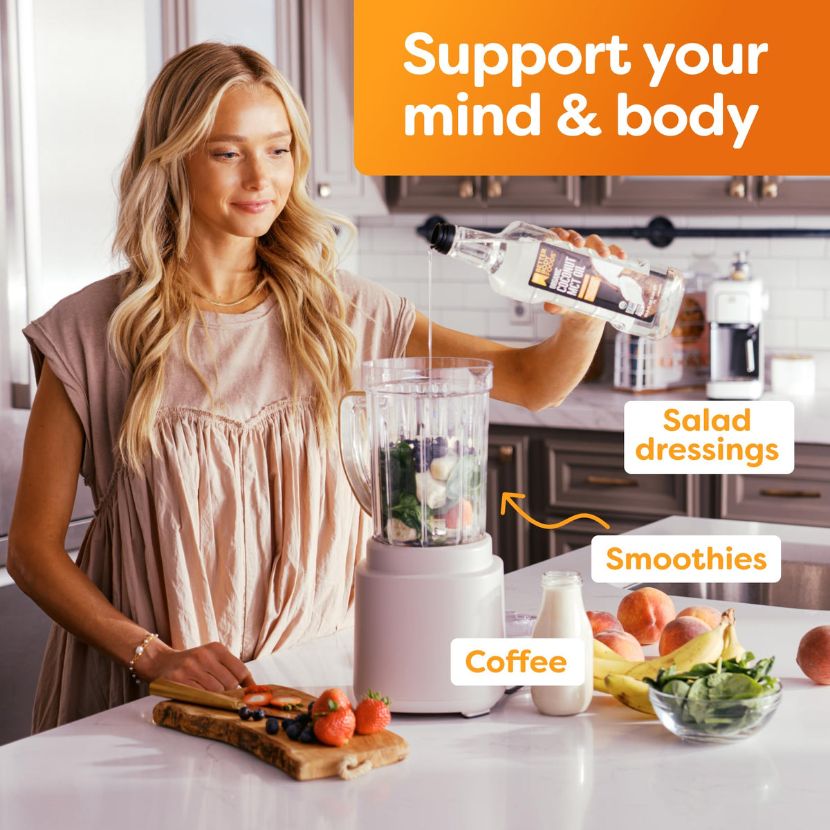 Huile de MCT Bio BetterBody Foods 500 ml vue arrière avec informations nutritionnelles