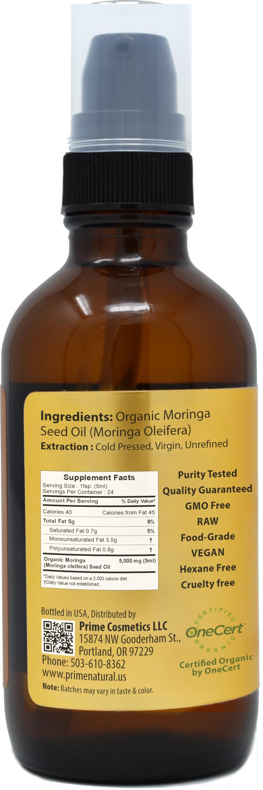 Huile de Moringa Bio 100% pure PRIM NATURAL versée sur une cuillère en bois
