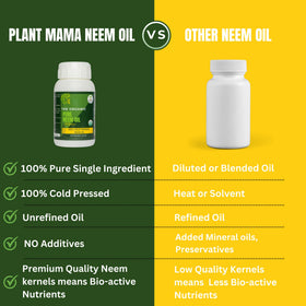 Huile de neem bio PLANT MAMA sur une table avec des ingrédients naturels