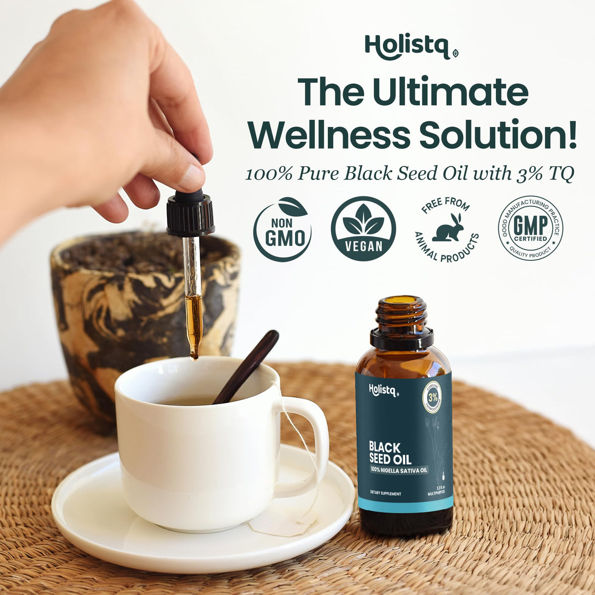 Huile de nigelle HOLISTQ dans un cadre naturel