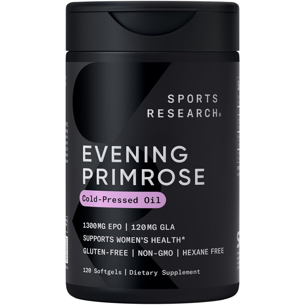 Huile de Onagre Sports Research 1300mg 120 gélules molles, vue de face