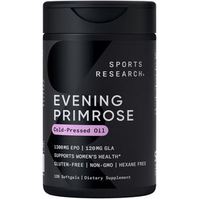 Huile de Onagre Sports Research 1300mg 120 gélules molles, vue de face