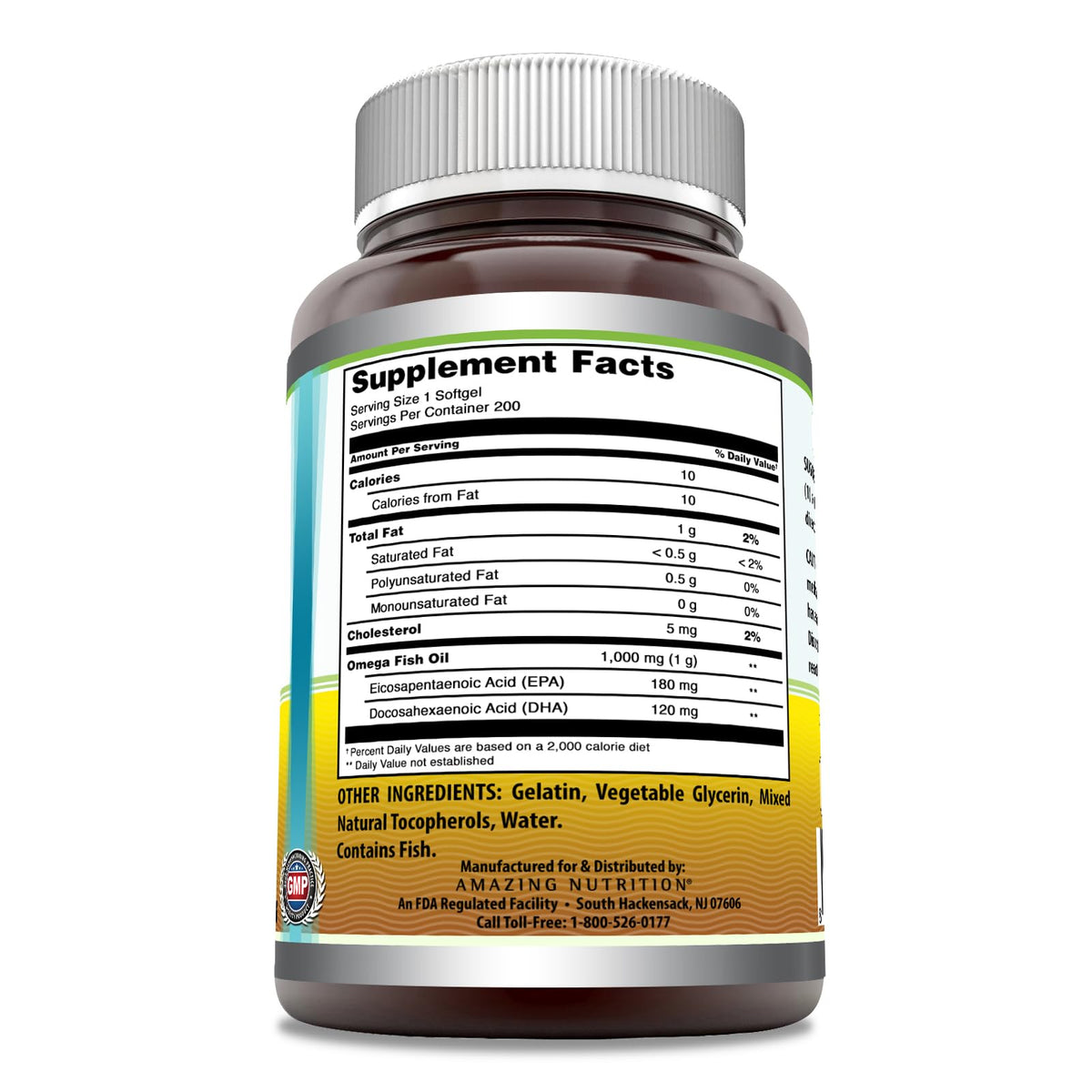 Huile de Poisson Amazing Nutrition 1000 mg étiquette et informations